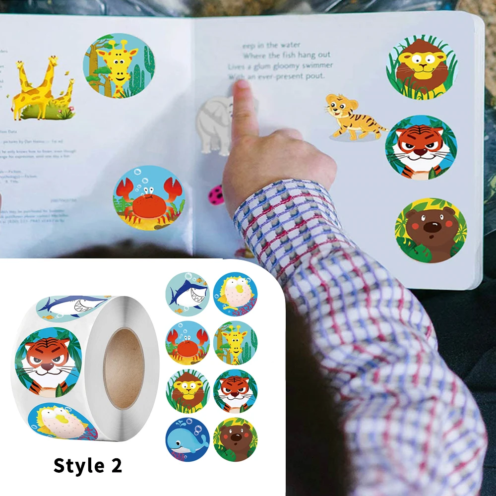 Autocollants ronds d'animaux de dessin animé 1 pouce, étiquette de récompense pour enfants, papeterie décorative fournitures scolaires pour enseignants, 100 à 500 pièces