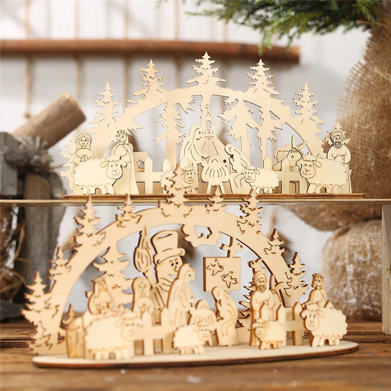 Xmas Christmas decorations for home 2019 Wooden pieces diy ornaments Three-dimensional round ornaments Creative homemade table