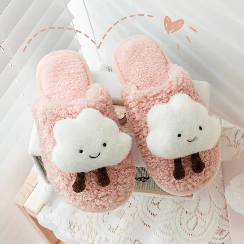 2021 cute Cartoon Peach Plush Women Slippers Winter Home Warm Furry Footwear New Fashion Autumn House Slides Female Flip Flops