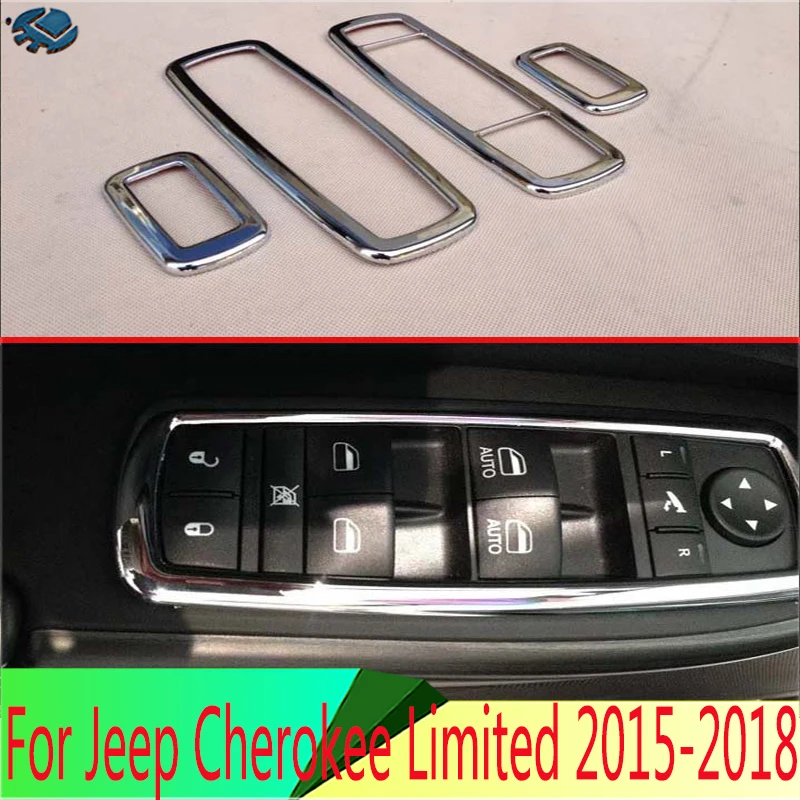 For Jeep Cherokee Limited 2015-2018 2017 Car Styling Accessories ABS Chrome Glossy Door Window Armrest Cover Switch Panel Trim