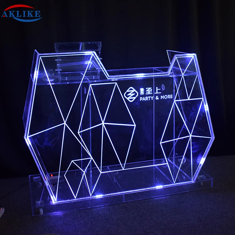 Tavolo da DJ a LED Cabina per DJ Attrezzatura per bar freddo Acrilico Luminoso Display per DJ Mixer Tavolo da scrivania Tavolo da discoteca Mobili per night club commerciali