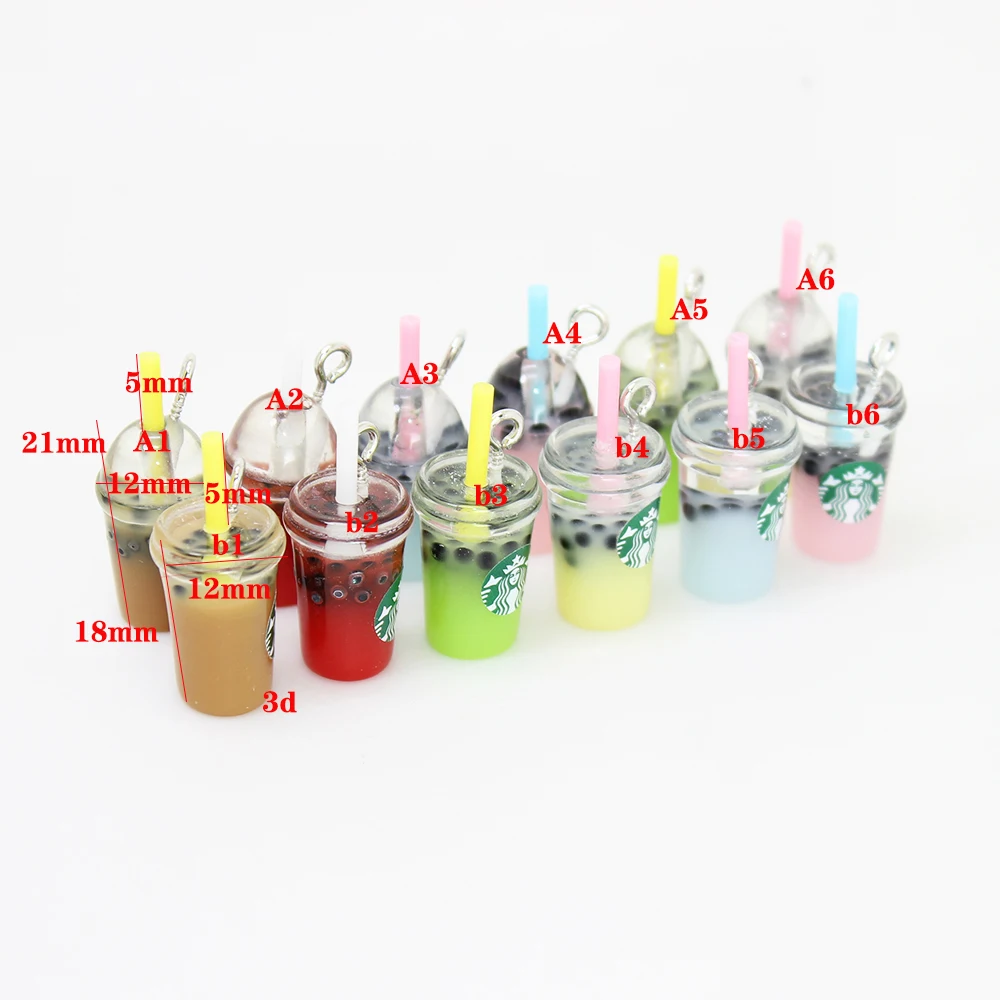 8pcs-- 21*12mm Resin Kawaii 3D Straw Milk Tea Ice Cream Coffee Frappuccino Cup Charm Imitation food Pendant Jewlery Findings