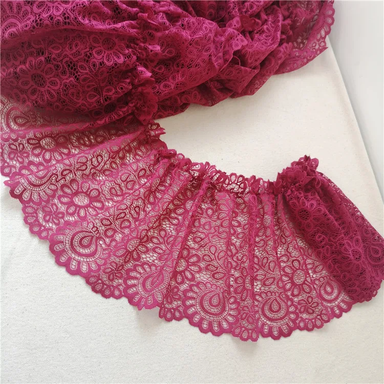 2meter/lot 20cm Dark Rose Wine Red No Elastic Pleated Mesh Lace Ribbon Bedding/Curtain/Clothes Accessory X562