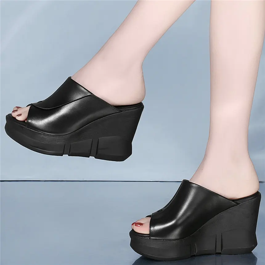 

Punk Sneakers Women Genuine Leather Wedges High Heel Gladiator Sandals Female Open Toe Party Platform Pumps Shoes Casual Shoes