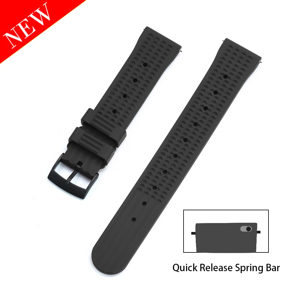 High Quality Waffle Watch Strap 20mm 22mm Sport Quick Release FPM/FKM Rubber Watchbands For Men's Diving Watch