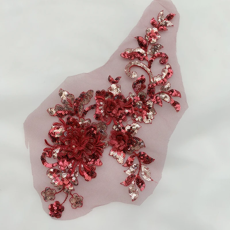 3D-Pailletten-Spitzenblumen-Applikation für Kinder, handgefertigte Materialien, Hochzeit, RS3122, 2 Stück/Lot, 33,5 cm * 16 cm – Detail 5