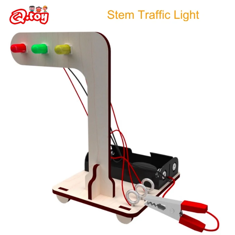 Traffic Light Safety Cognition Souptoys Wooden Stem Toy Red Green Yellow Light Model Building Block Kits Steam Toy Set Science