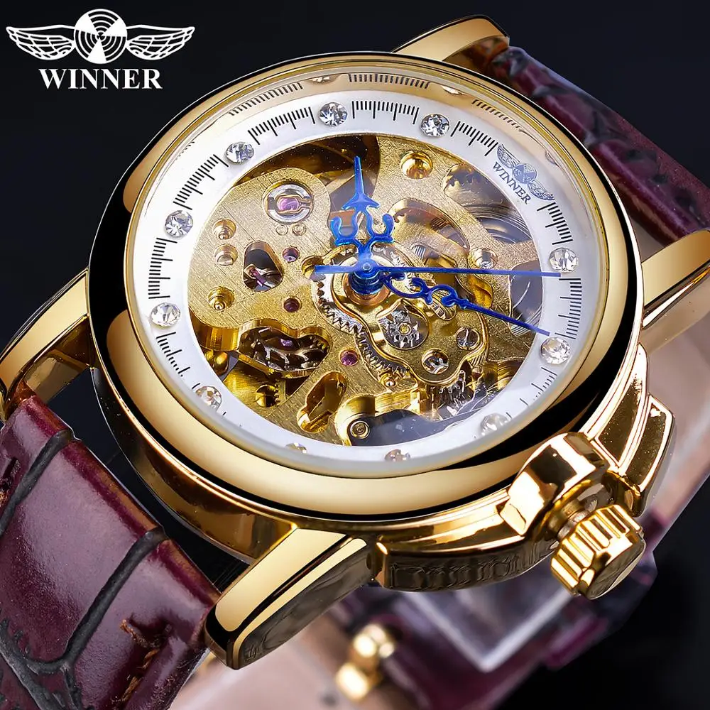 Winner 2019 Mechanial Women Watches Fashion Retro Leather Strap Automatic Ladies Wristwatch High Quality Skeleton Female Clock