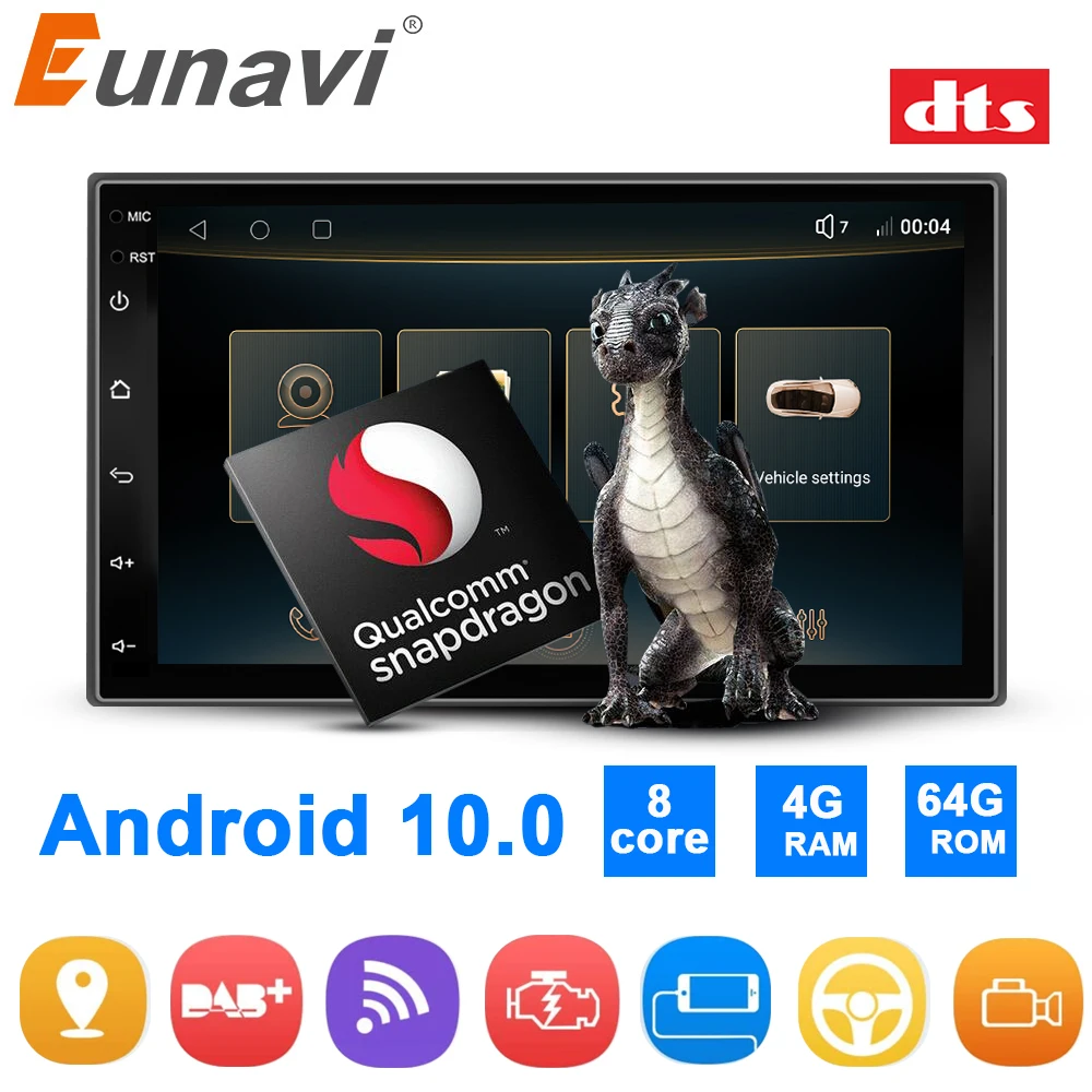 

Eunavi 2 Din Android 10 Car Radio Multimedia Player Universal 7'' HD Screen 4G 64GB DSP HIFI Built-in Carplay 2Din Stereo GPS