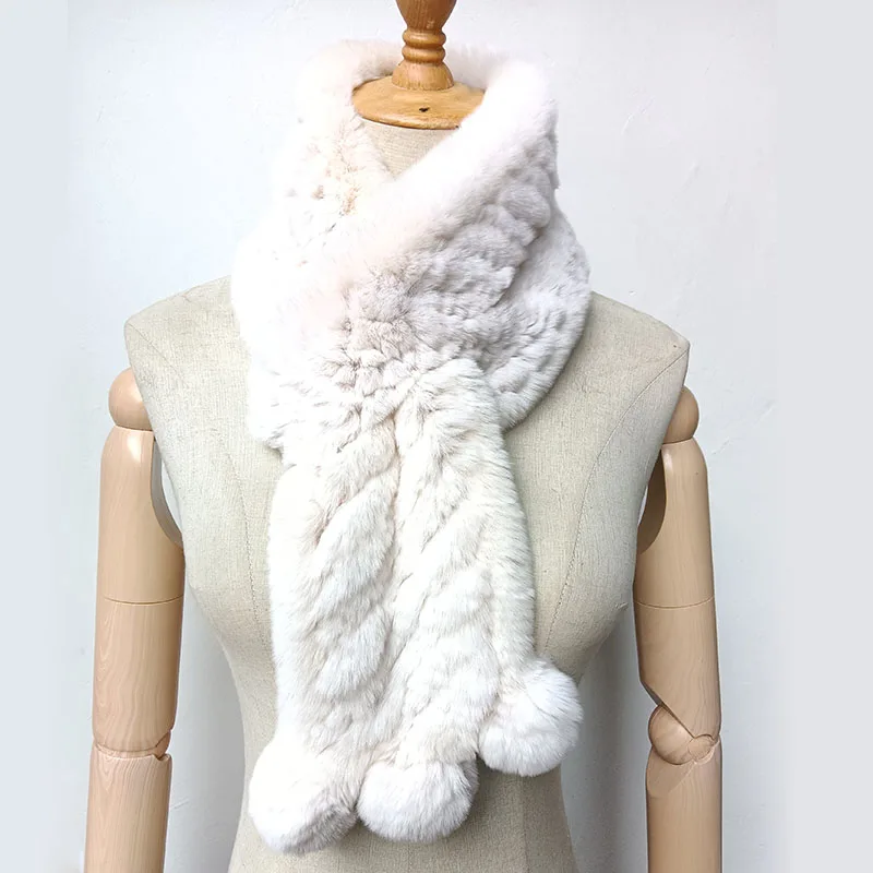 Women Winter Fashion Real Rex Rabbit Fur Scarf Soft Female Natural Fur Scarves Blue Warm Neck Warmer Femme