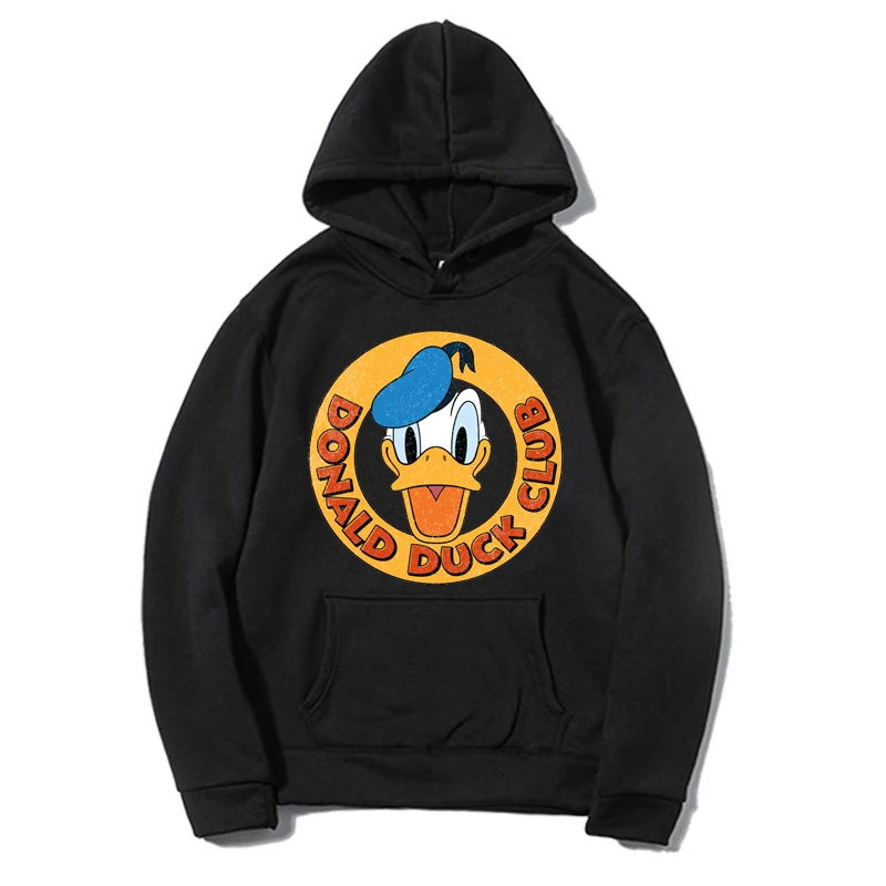 Disney Donald Duck Hoodies Cartoon Women Hooded Fashion Pockets Outwear Spring Autumn Pullover Coat Print Hoody Top