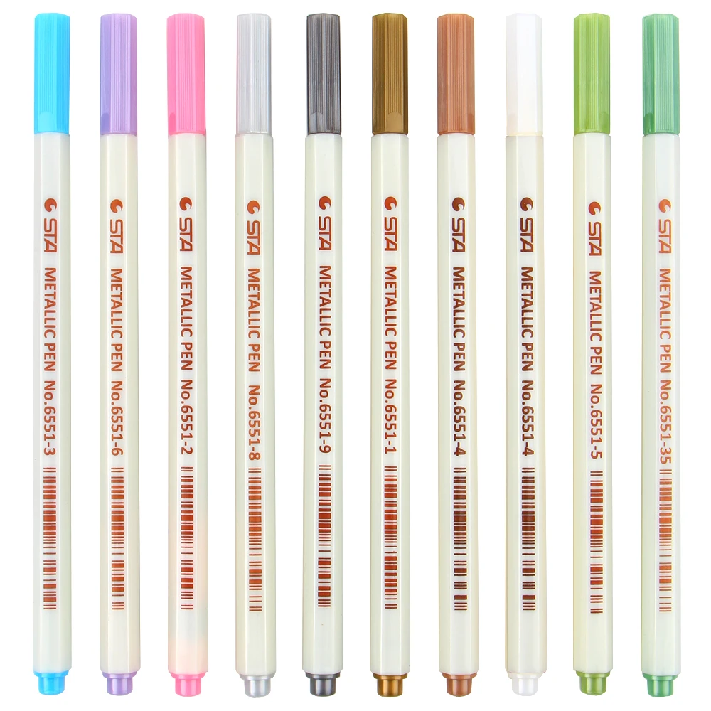 STA 10 Colors Metallic Marker Pen DIY Scrapbooking Crafts Soft Brush Pen Art Marker