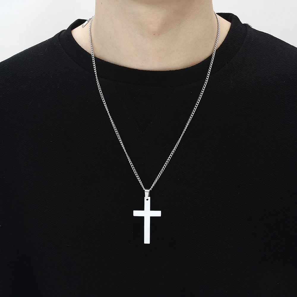 Stainless Steel Cross Necklace For Women Men Teen Girls Boys Simple Vintage Charm Pendant Necklace Jewelry Religious Anniversary