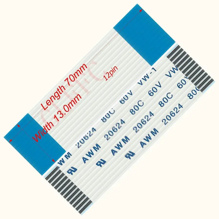 12pin 1.0 الملعب 70 مللي متر-220 مللي متر A-نوع مرنة سلك مسطح FFC awm 20624 ROHS ل TTL LCD DVD الكمبيوتر