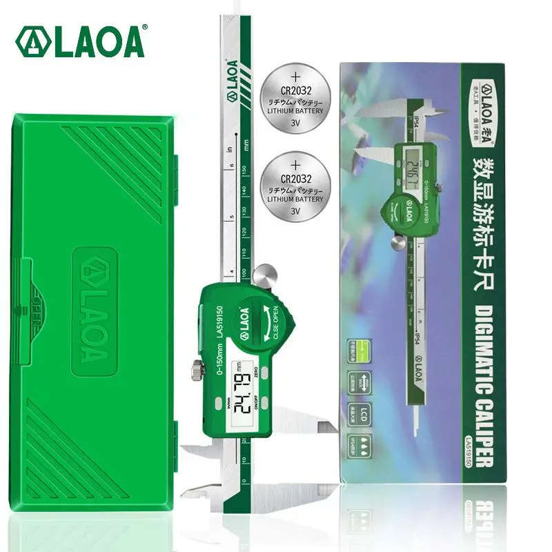 LAOA Digital Vernier Caliper 6 inch 150mm Stainless Steel Electronic Metal Waterproof Caliper Micrometer Depth Measuring Tools