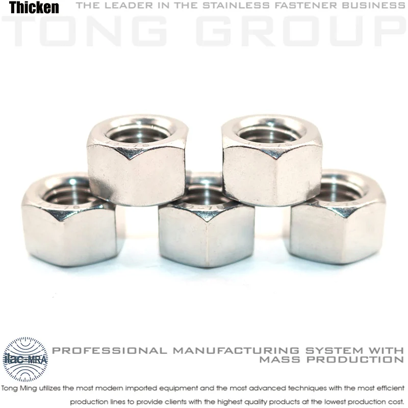 304/316 الفولاذ المقاوم للصدأ سميكة مسدس الجوز GB6175 المعيار الصيني سميكة الجوز A2A4 حجم M8M10M12M14M16M18M20 #5