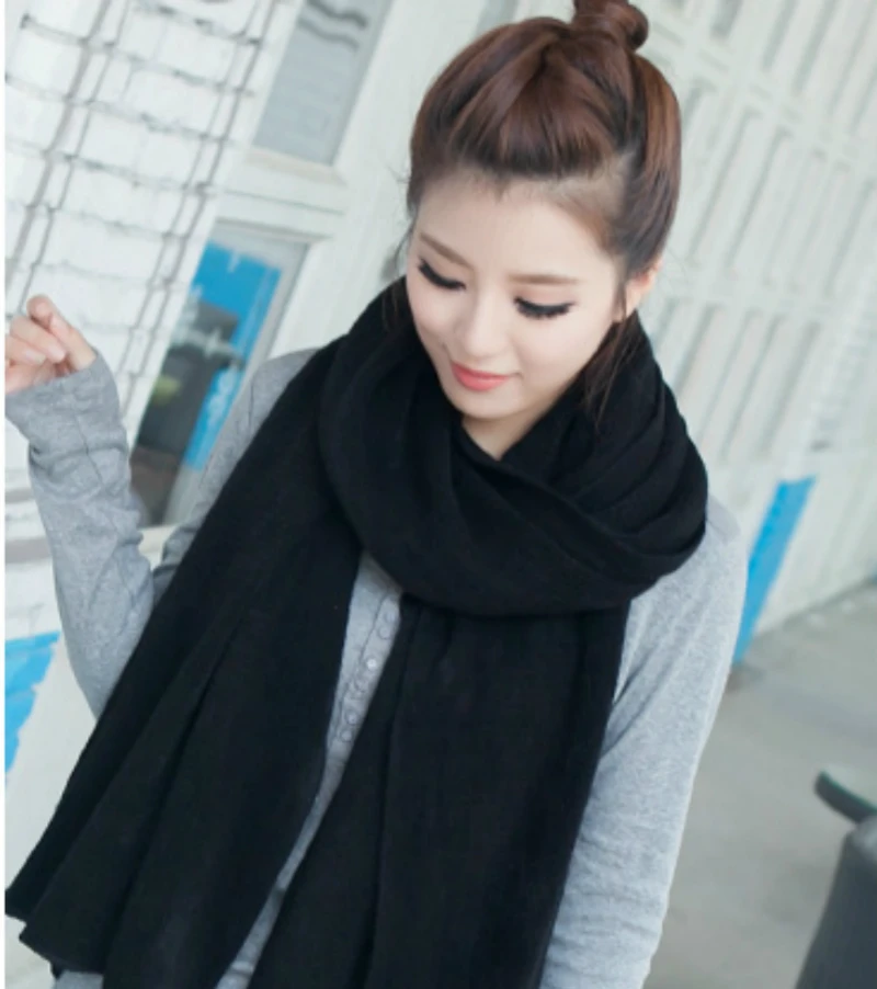 Acrylic Korean Simple Solid Color Warm Winter Scarf Women 220cm Elastic Knitted Wool Ring Shawl Amazing Blanket Echarpe