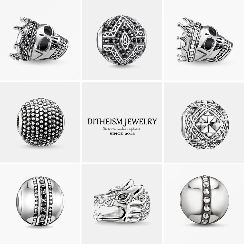 

DIY Beads Skull King Bead 5mm Hole,2018 Fashion 925 Sterling Silver Jewelry Punk Gift For Women Men Boy Fit Bracelets Necklace