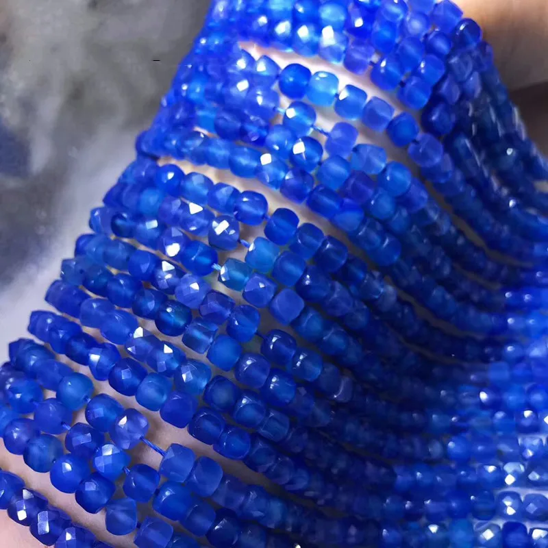 

blue agate square faceted 4-5mm for DIY jewelry making loose beads FPPJ wholesale 38cm nature gemstone