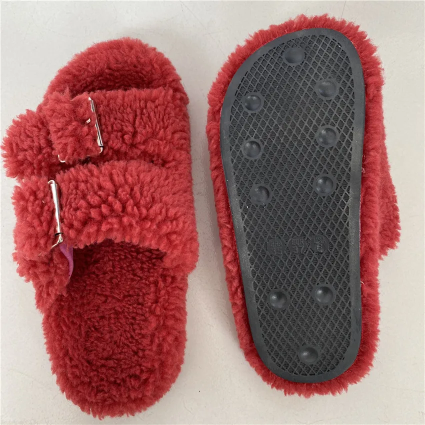 2022 Women Fur  Slippers Summer Plush Slides Women\'s Fluffy Indoor Shoes Household Slippers Flip-flops Wholesale Direct Sales