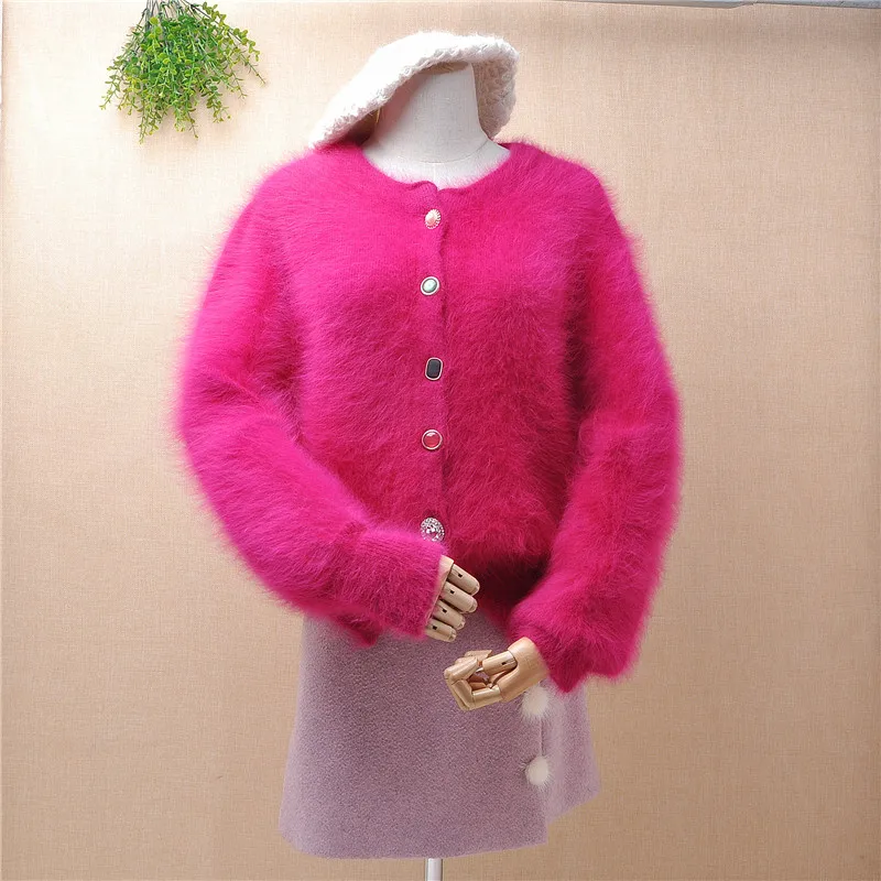 heavy thick winter clothes women female short mink cashmere long sleeved cardigans angora rabbit knitwear inside jacket coat