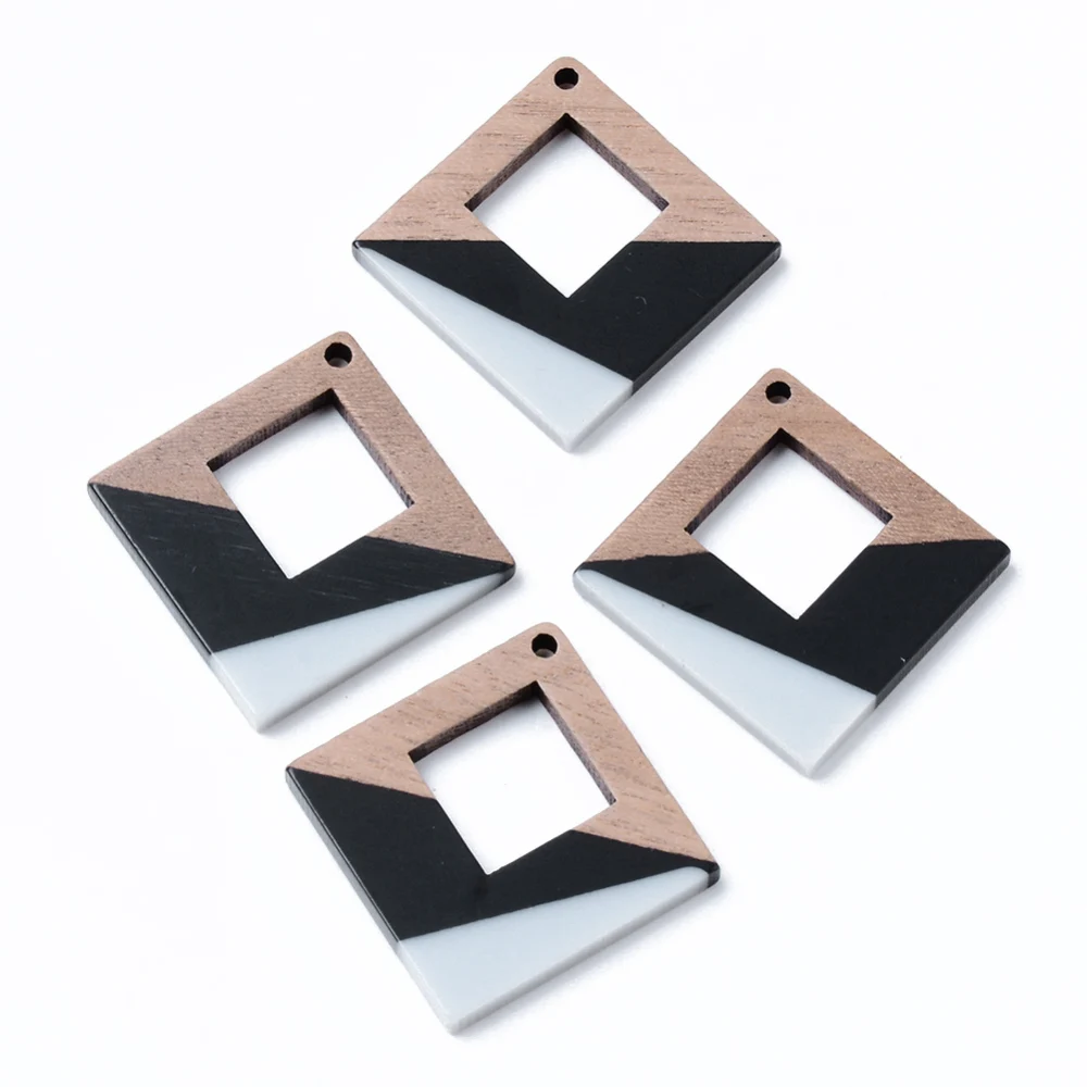 

2pcs Rectangle Rhombus Geometric Shape Resin Walnut Wood Pendants Charms for Earrings Necklace Connectors Handmade DIY Jewelry