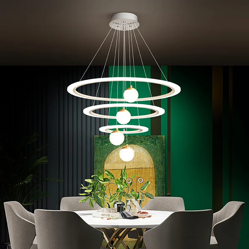 

Modern large ring chandelier Led White Circles minimalist light Fixtures for Living room Kitchen Bedroom staircase chandelier