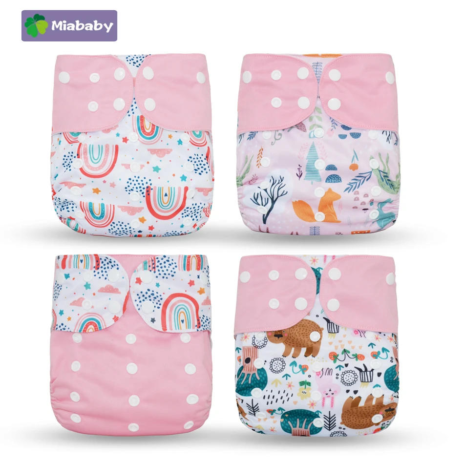 

Miababy(4pcs/lot) OS Cloth Diaper Eco-friendly baby washable cloth cover Diaper Insert Waterproof Reusable Nappy