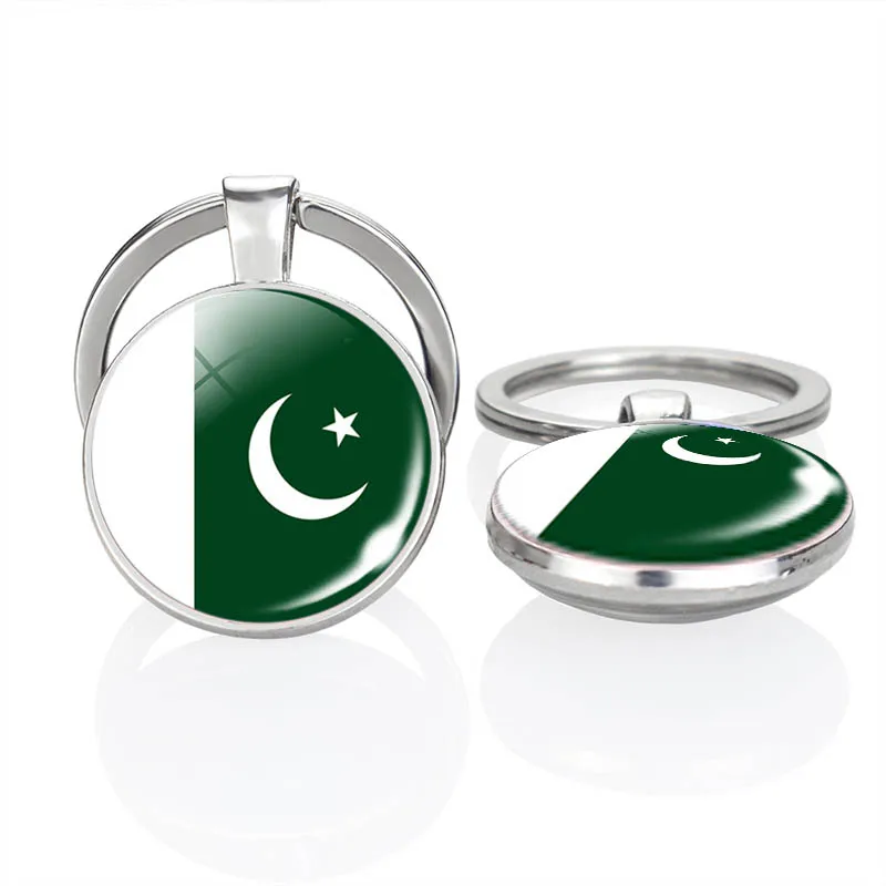 Pakistan Flag Keychain Pakistani Flag Crystal Ball Glass Cabochon Key Chain National Flag Car Key Chain Rings Christmas Gift