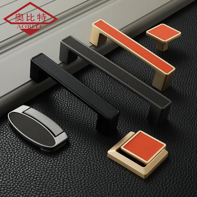 

AOBITE Leather Cabinet Handles for Furniture Soft Cow Leather Luxury Gold Dresser Drawer Pulls Furniture Hardware Knobs