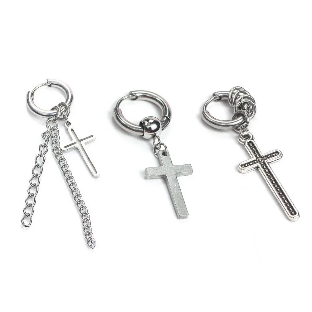 1 Stück Männer Frauen Punk Gothic Kreuz Übertrieben Klassische Metall Christian Kette Tropfen Baumeln Ohrringe Straße Hip Hop Schmuck Kpop – Detail 7