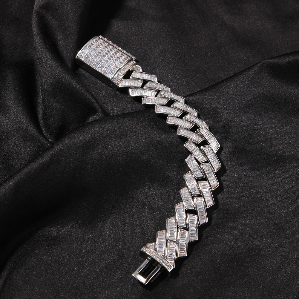 20mm Baguettecz Prong Set Cuban Miami Cuban Bracelet Micro Paved Cubic Zircon Cuban Bracelet Mens Women Hip Hop Jewelry