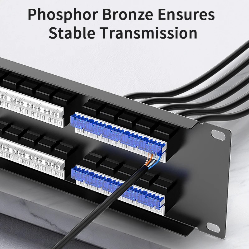 AMPCOM-Panel de conexiones de 25/50 puertos para teléfono móvil, montaje en estante de gabinete, 1U/2U, 19 pulgadas, RJ11/RJ45, conector Modular,