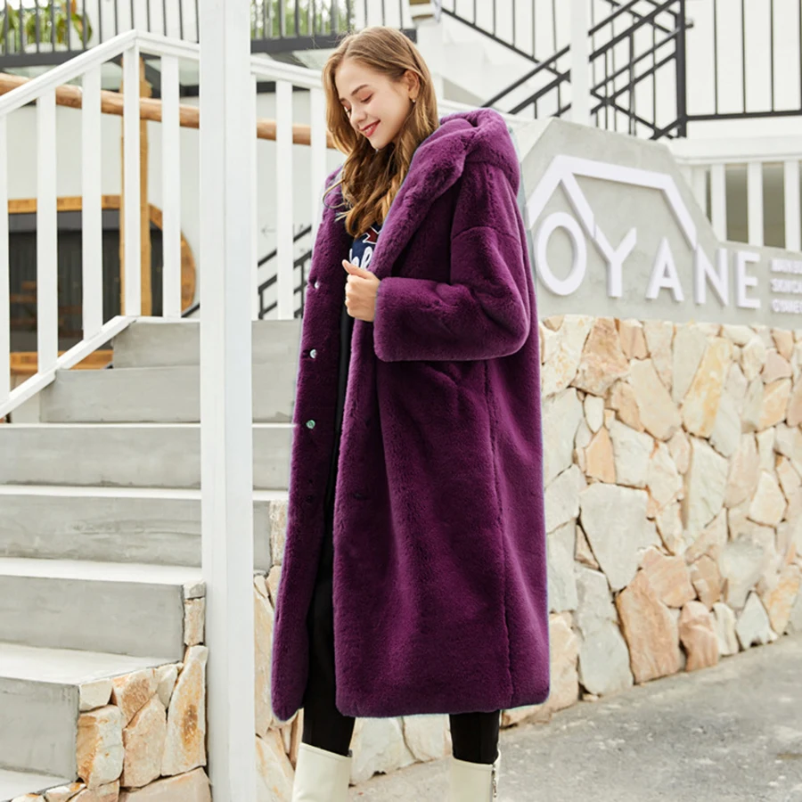 Abrigo de piel sintética con capucha para mujer, chaqueta gruesa y cálida de felpa amarilla y rosa, Chaqueta larga de moda, ropa de calle de manga