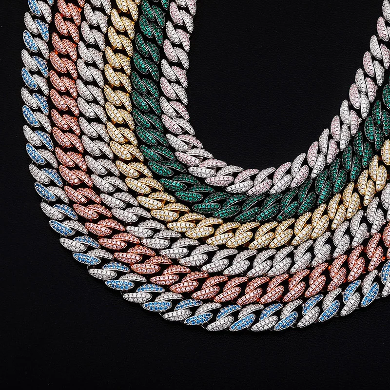 Hip Hop 3A+ CZ Stone Paved Bling Iced Out 9mm Round Cuban Link Chain Chokers Necklace for Men Women Unisex Rapper Jewelry Gift