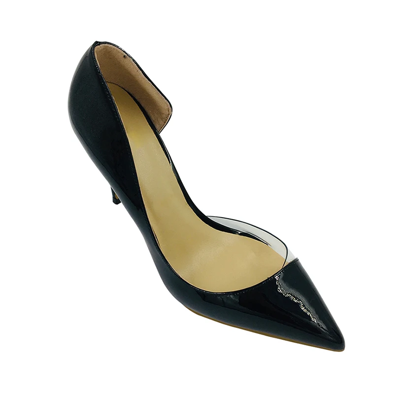 

Customized Colors Big Size 34-45 Patent Leather PVC Patchwork Shallow Pointy Toe Women High Heels Shoes