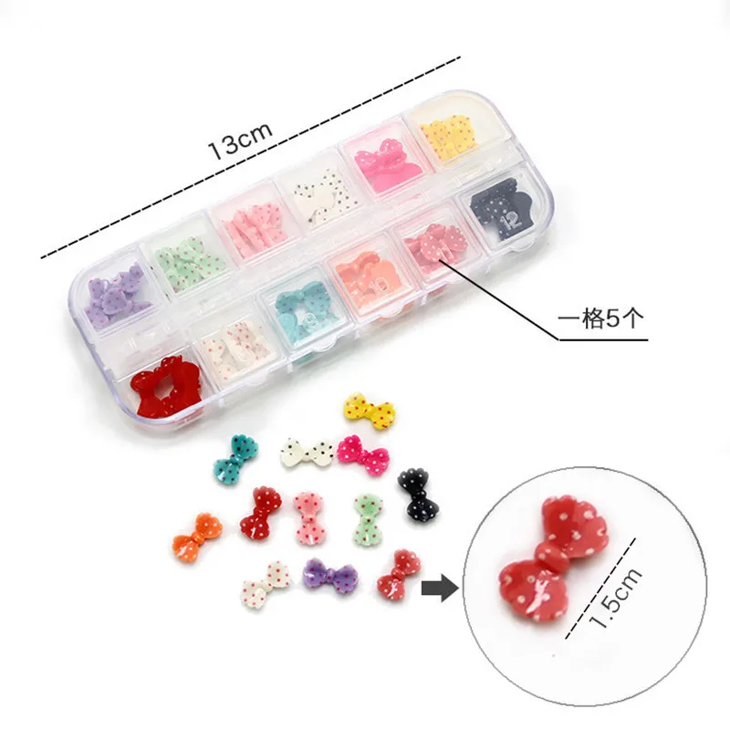 60pcs/box 12 Color 3D Spotted Bow Knot Shaped Nail Art Decorations For Acrylic Tips Manicure nails DIY Design Decoration