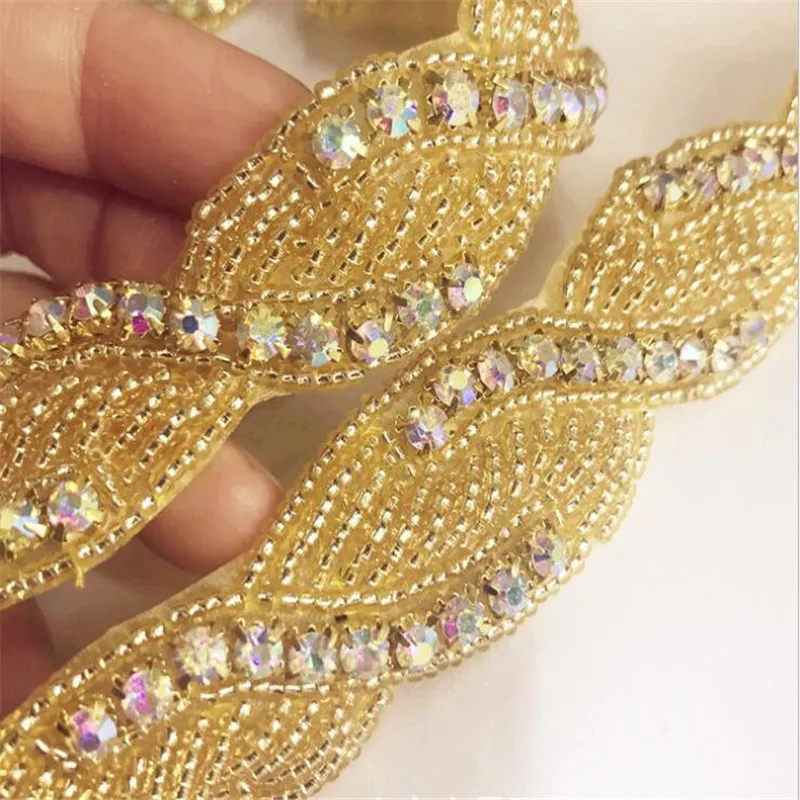 Golden AB hand-stitched diamonds rhinestones decorative dress accessories wedding accessories