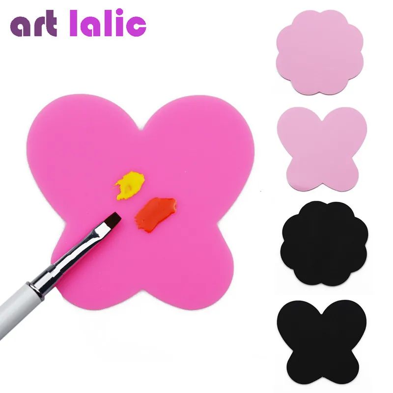 

2Pcs Silicone Paint Palette Mats with Butterfly Plum Blossom Motifs Foldable Washable Nail Art Stamping DIY Manicure Tools