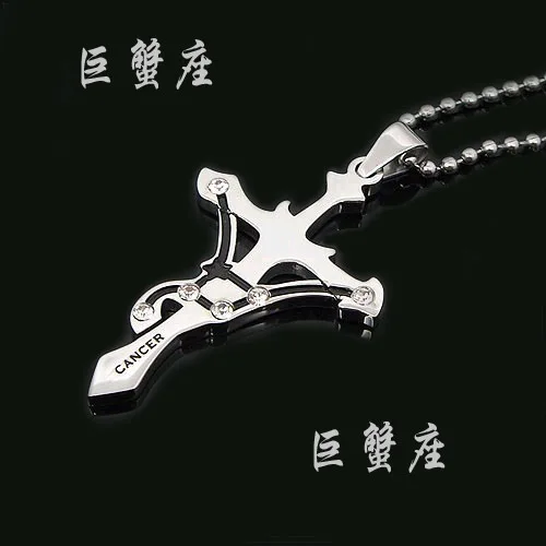 Fashion 12 Zodiac Signs Constellations silver color Cross Pendants Necklace For Women and Man Stainless Steel Crystal Jewelry