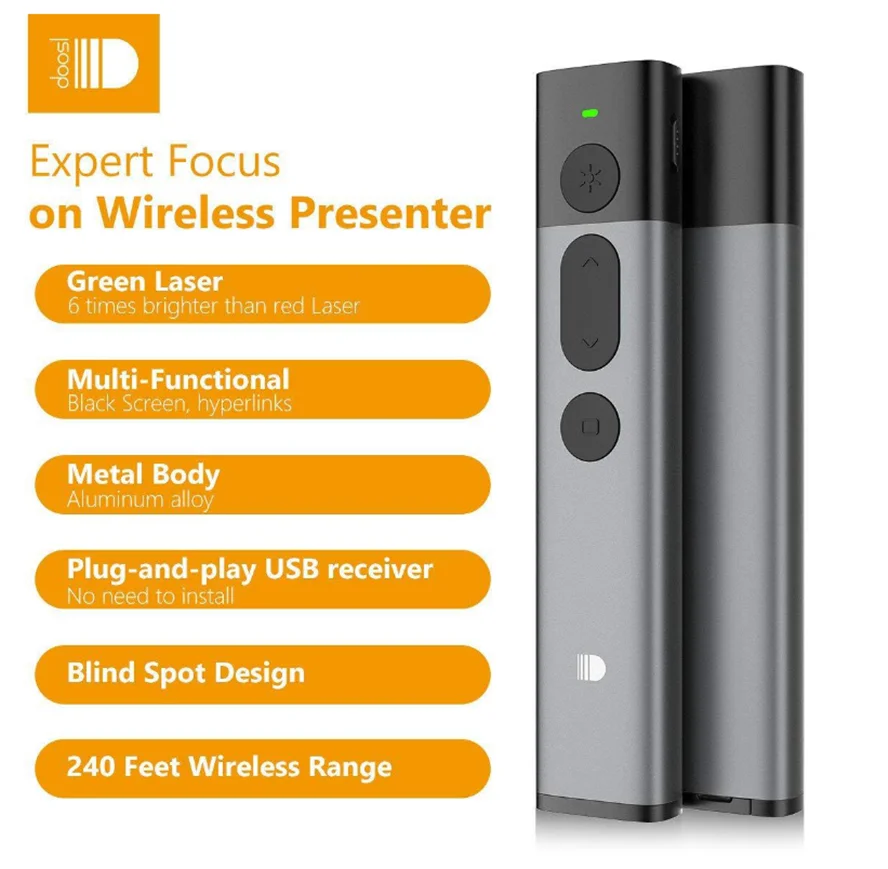 100M Green Laser Presentation Remote - 2.4GHz Wireless PowerPoint Slides RF Remote  PPT Pen