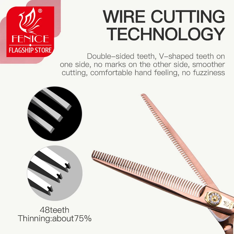 Fenice Professional High Quality 7.0 inch Double Side Scissors for Pet Dog Grooming Thinner Thinning Rate 20-30%
