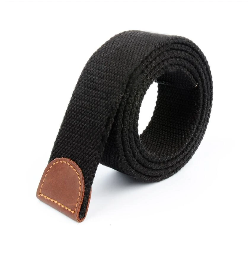 Men Women Canvas Belt Without Buckle Thicken Luxury Waistband Jeans Belt Black Weave Stripe Belts 3.8cm Wide Strap Male