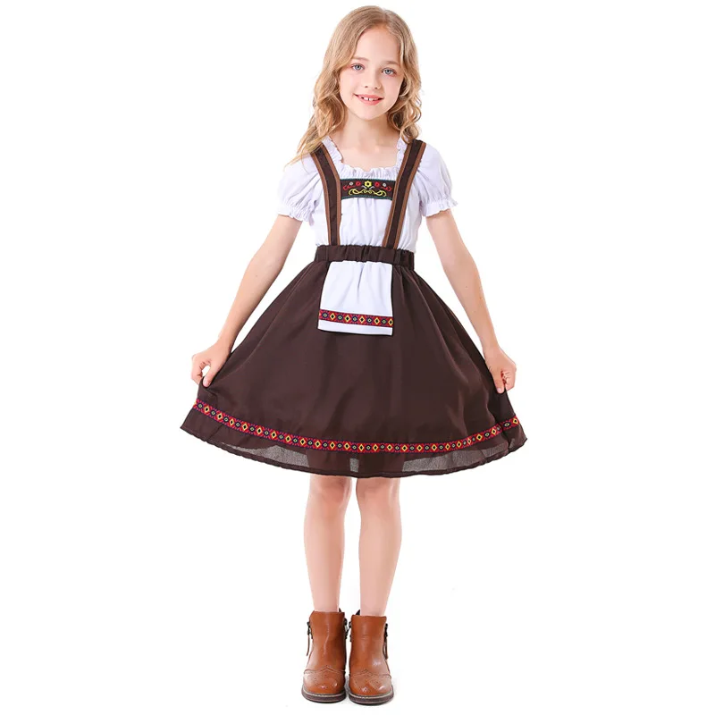 Ragazze German Dirndl Dress bavarese Oktoberfest Beer Girl Costume Cosplay Child Kids Halloween Party Fancy Dress Girls Beer Skirt