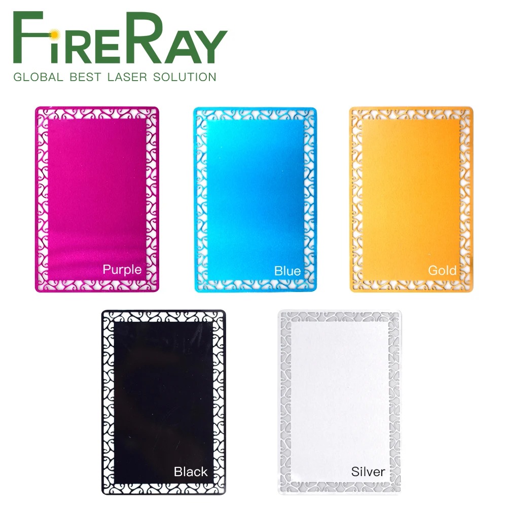 FireRay 100Pcs T=0.2mm Business Name Cards Multicolor Aluminium Alloy Metal Sheet Testing Material for Laser Marking Machine