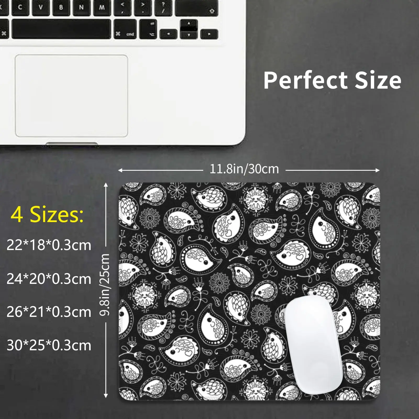 Hedgehog Paisley _ White And Black Mouse Pad DIY Print Hedgehogs Cashmere Black And White Patterns