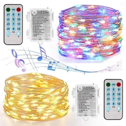 Guirxiété lumineuse dégradée avec télécommande, fil argenté, musique, contrôle du son, alimenté par batterie, USB, Noël, 5m, 500LED, 10m, 100LED