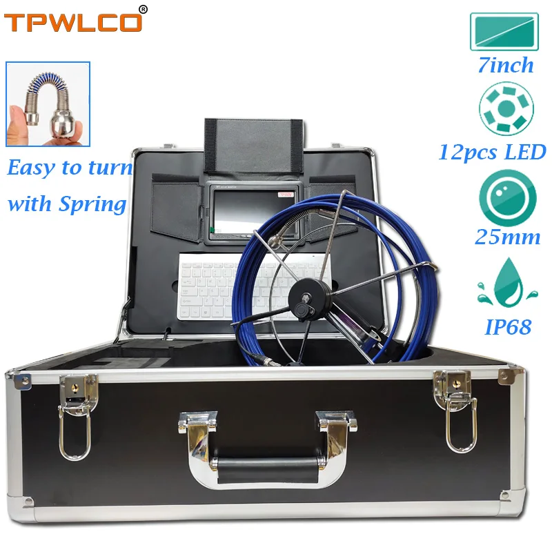 Diameter 25mm Sewer Drain Camera 20m Cable Waterproof Sewer Check Cleaner Pipeline Endoscope System With 7inch Display