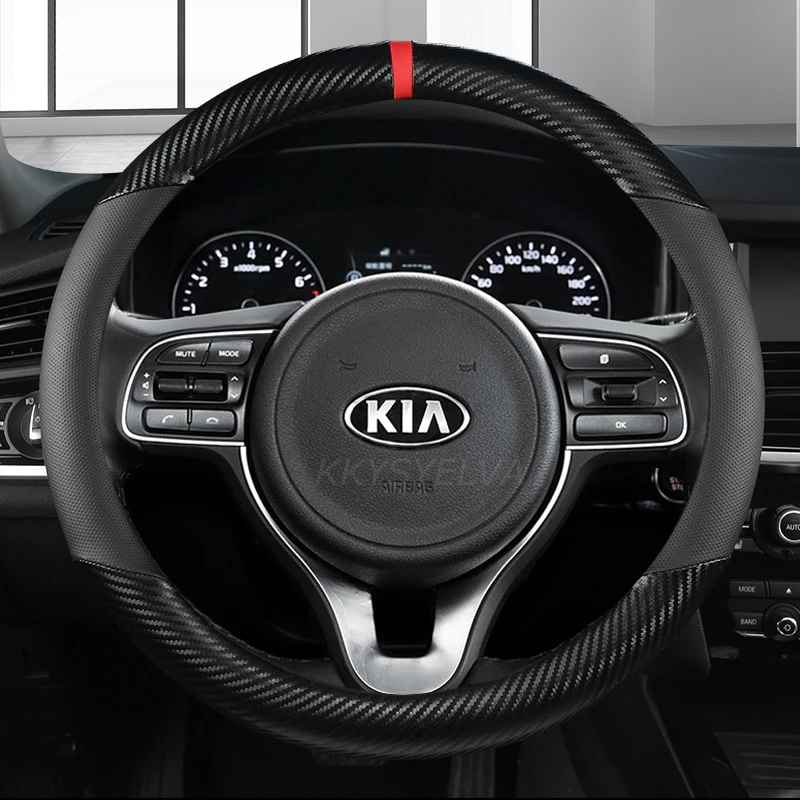 

Carbon Fiber Leather Car Steering Wheel Cover For Kia Sportage Picanto Sorento Cerato Rio X Line Optima Auto Accessories