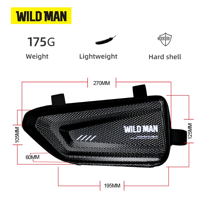 WILD MAN E4 Bicycle Frame Bag Mountain Bike Bag Rainproof Road Cycling Accessory Hard Shell Tools Storage Panniers Capacity 1.5L